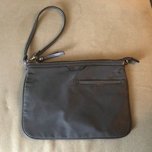 Tutilo New York gray nylon and vegan leather wristlet clutch
